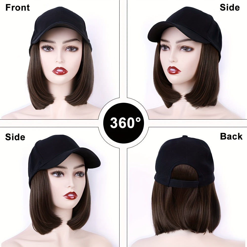 Hat Wigs Synthetic Short Bob Straight Hair Wigs With Baseball Cap For Women For Daily Wear
