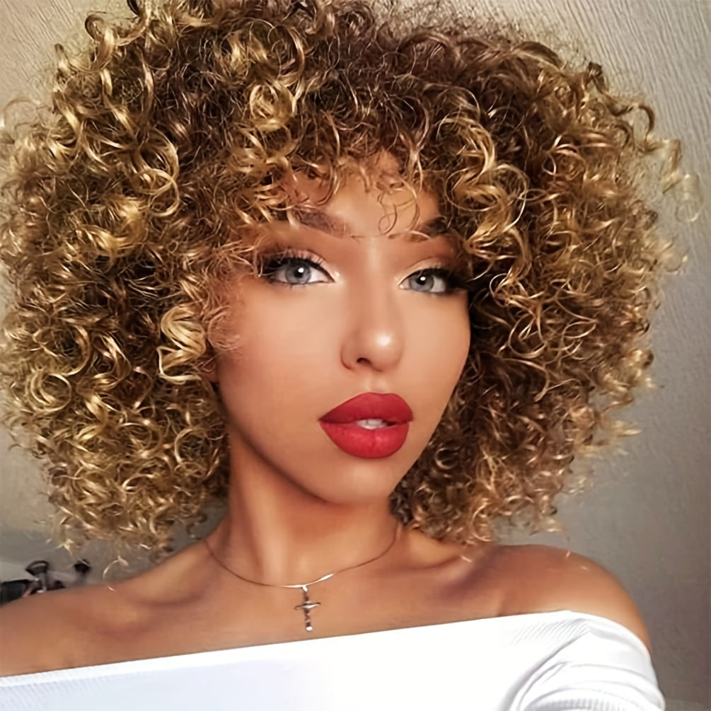 Ombre Color Wig With Bangs 35.56 Cm Curly Wigs For Women Synthetic Hair Replacement Wigs For Women