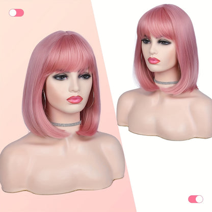 Wig With Bangs Short Straight Hair Bob Wig 30.48cm Bob Wigs For Women Synthetic Colorful Cosplay Daily Party Bob Wig