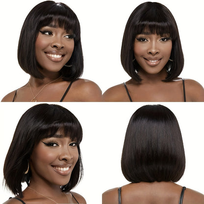Straight Bob Human Hair Wigs With Bangs Ready To Wear And Go Bob Hair Wig Human Hair Full Machine Made Wigs For Woman 150%