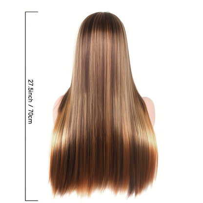 Highlight Long Straight Wig Synthetic Wig Beginners Friendly Heat Resistant Elegant For Daily Use Wigs For Women