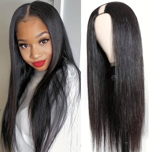 Straight V Part Wigs Virgin Human Hair Straight V Part Wigs Human Hair 180% Density V Part Wigs For Women V Shape Wigs No Leave Out Lace Upgrade U Part Wigs Glueless Natural Color (20.32-76.2cm)