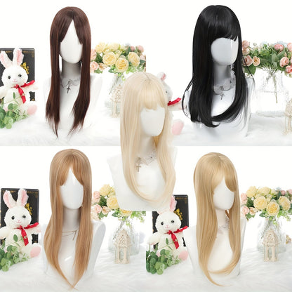 Long Straight Hair Wigs Black Synthetic Heat Resistant Fiber Hair Wig With Bangs Cosplay Party Wig For Women