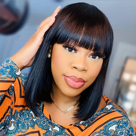 Straight Bob Human Hair Wigs With Bangs Ready To Wear And Go Bob Hair Wig Human Hair Full Machine Made Wigs For Woman 150%