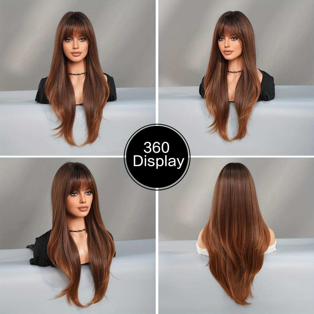 Synthetic Layered Wavy Dark Ombre Blonde Wig For Women Daily Use Long Wavy Wigs With Bangs 66.04cm
