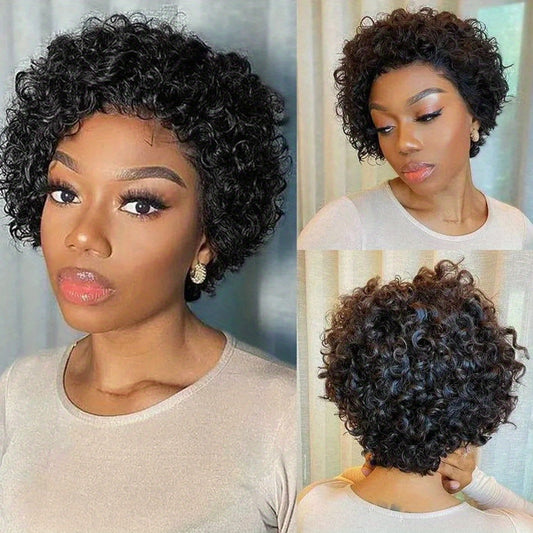 150% 13x1 Human Hair Wig Short Curly Wig With Bangs 13x1 Lace Front Human Hair Wig For Women