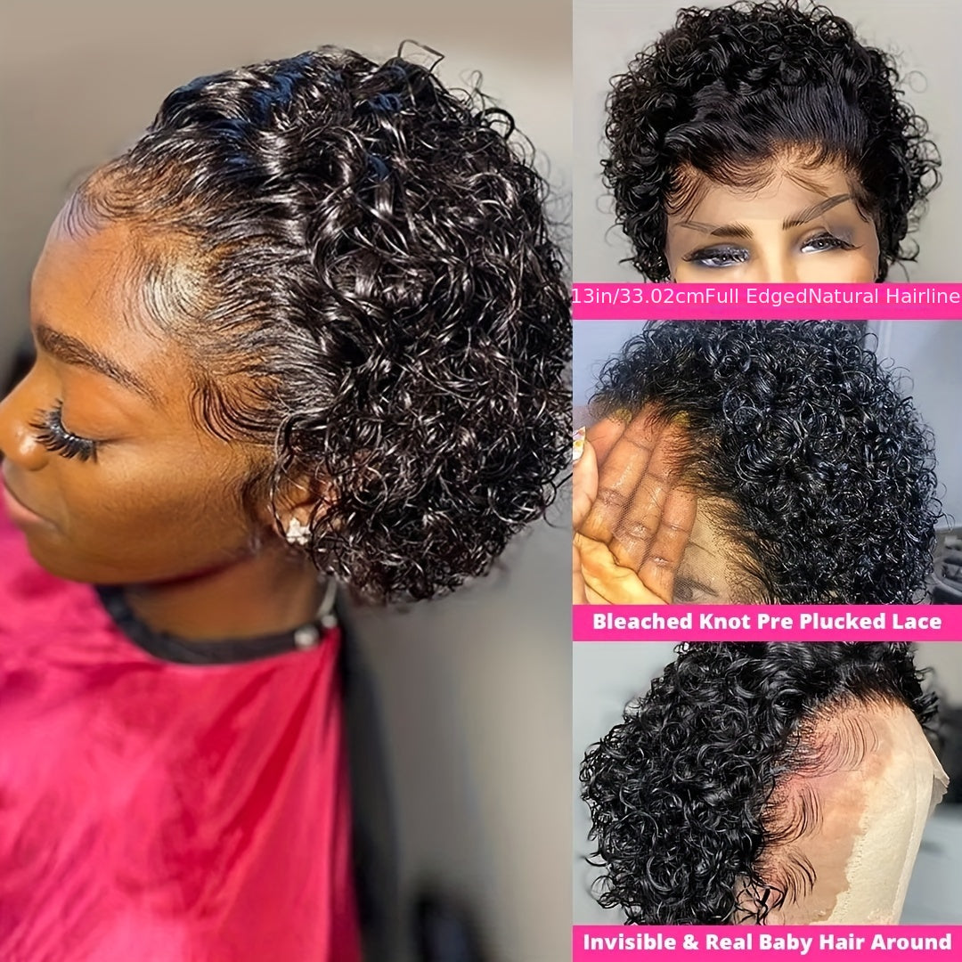 150% 13x1 Human Hair Wig Short Curly Wig With Bangs 13x1 Lace Front Human Hair Wig For Women