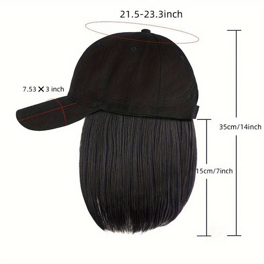 Hat Wigs Synthetic Short Bob Straight Hair Wigs With Baseball Cap For Women For Daily Wear