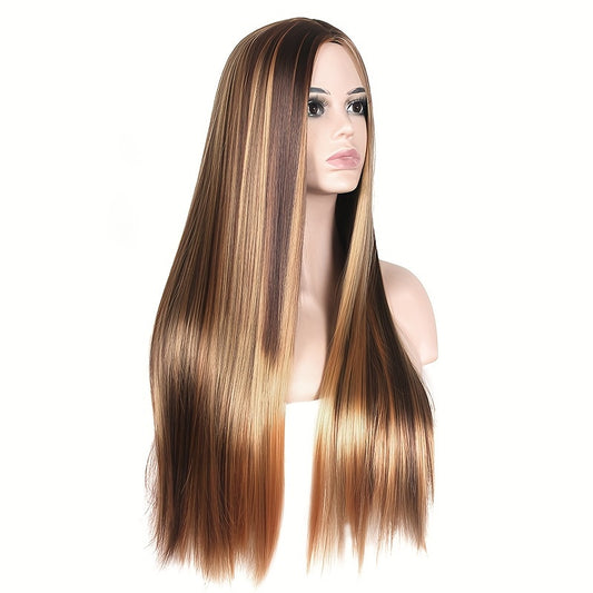 Highlight Long Straight Wig Synthetic Wig Beginners Friendly Heat Resistant Elegant For Daily Use Wigs For Women